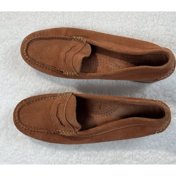 LL Bean Loafers Womens 8.5 Signature Handsewn Suede Shoes Coral Preppy Classic - Picture 11 of 15